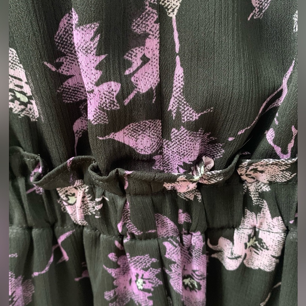 SZ S Aqua Black/Purple  Long Sleeve Floral Print Midi Dress - Picture 4 of 9